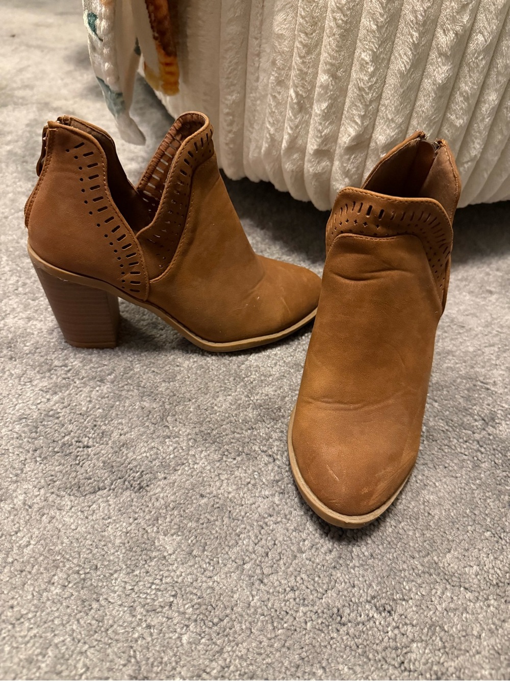 TOP Moda Brown Suede Ankle Booties with Cutout Detail